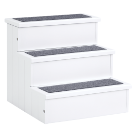 3 Step Wooden Carpeted Non Slip Pet Stairs Ramp for Cats and Small Dogs - White