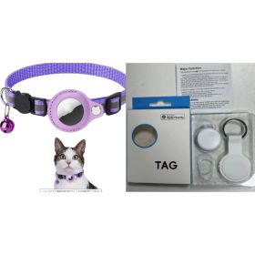 Reflective Collar Waterproof Holder Case For Airtag Air Tag Airtags Protective Cover Cat Dog Kitten Puppy Nylon Collar (Option: Purple set1)