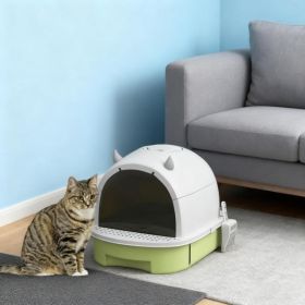 Green Cat Litter Box With Lid, Scoop, Deodorizing Bags (Option: Green)