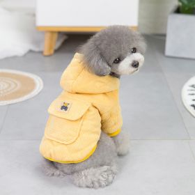 Dog warm clothing; Autumn and winter clothes New cotton padded clothes Teddy pet clothes Winter plush corduroy pull loop two leg cotton padded cl (colour: Starter - Yellow, size: XL)